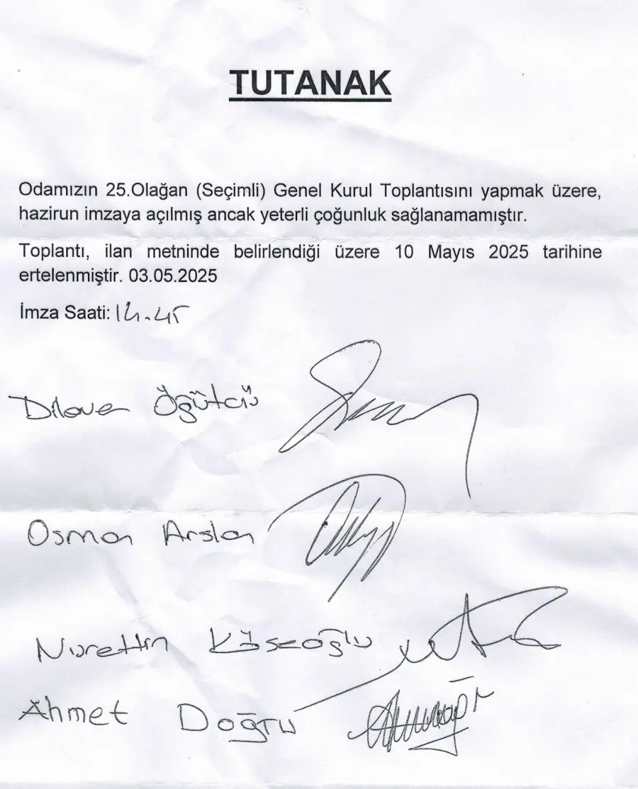 GENEL KURUL TOPLANTI ERTELEME TUTANAĞI